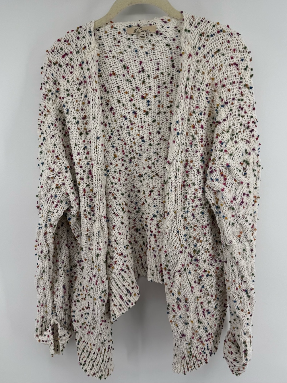 Cream Speckled Open-Front Knit Cardigan